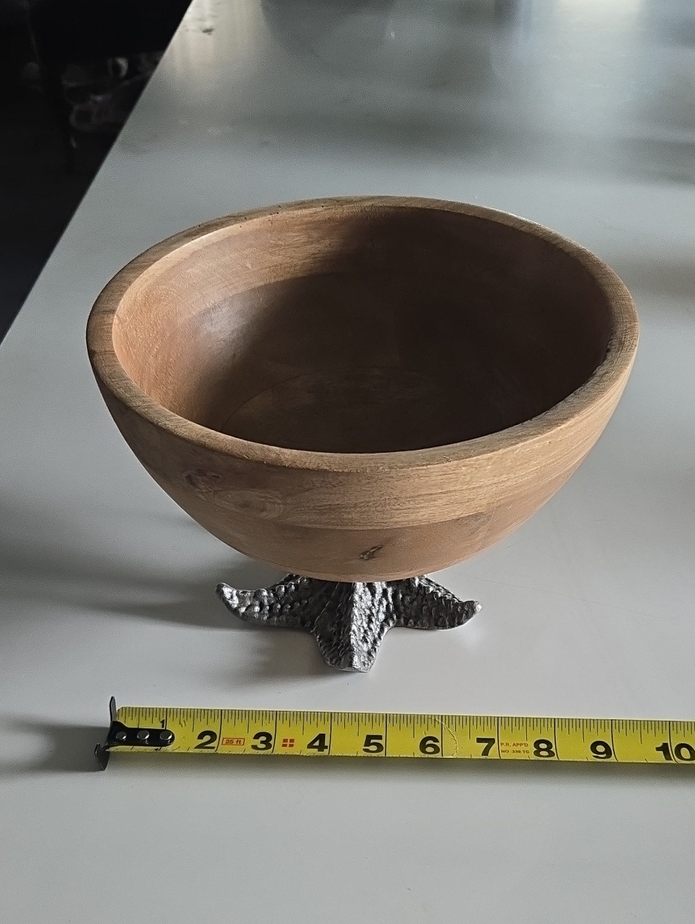 Source Unknown Wooden Bowl with Silver Starfish Base